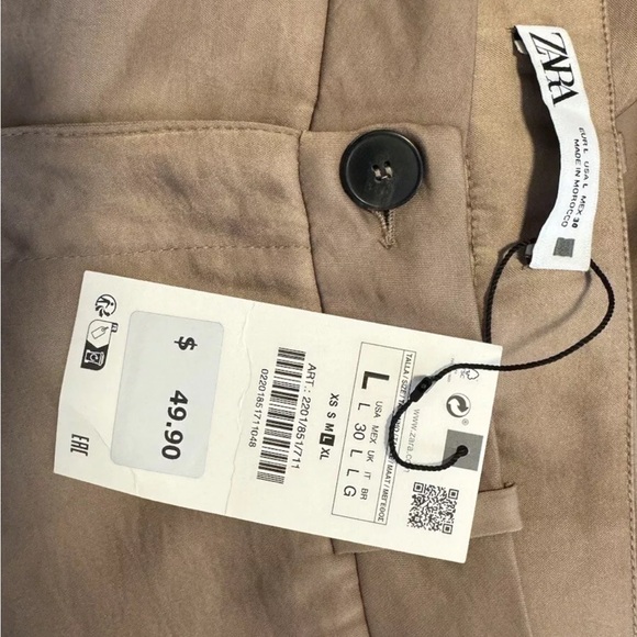NWT Zara LARGE Satin Effect High Waisted Cargo Pants Sand Light Brown - Picture 15 of 15